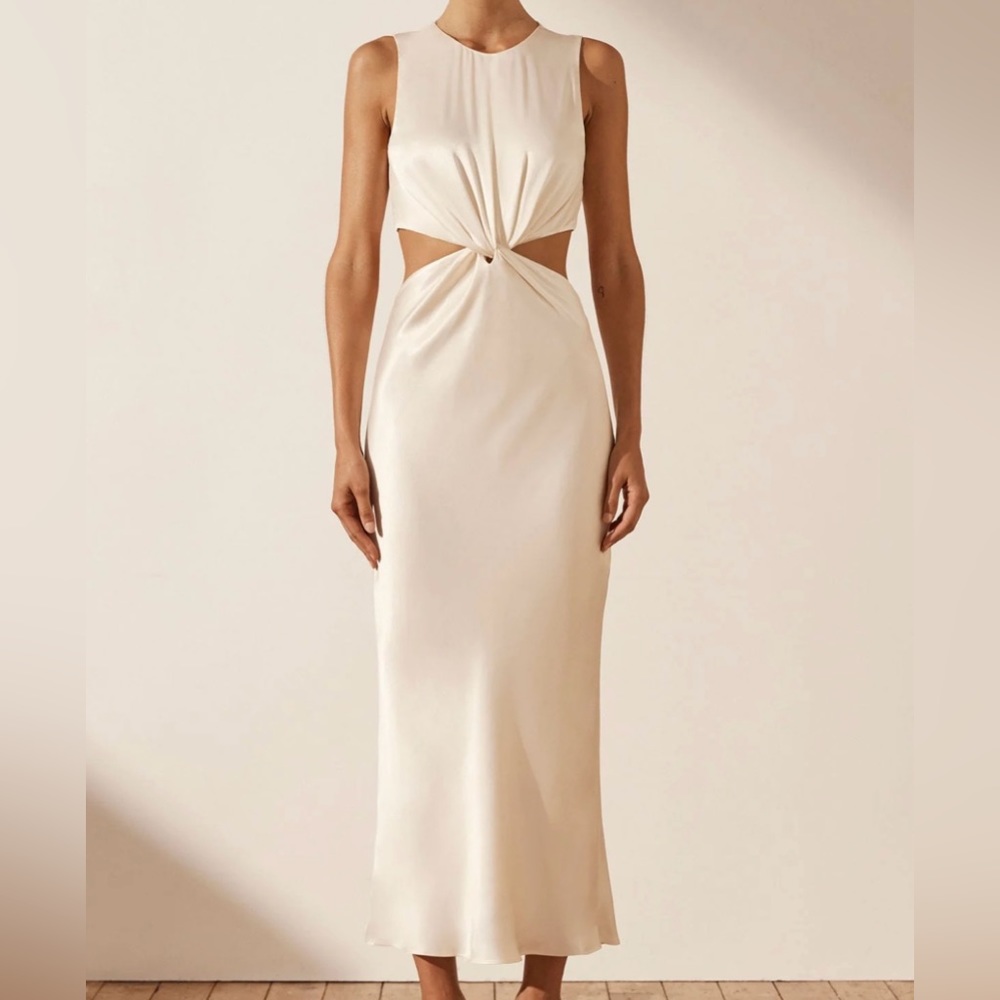 BRAND NEW SHONA JOY LA LUNE TWIST FRONT SLEEVELESS MIDI DRESS